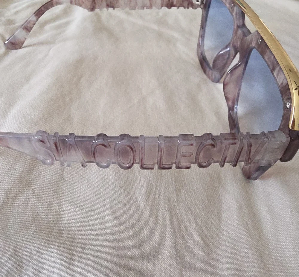 Women’s Marbled Lilac Square Sunglasses with Gold Brow Bar